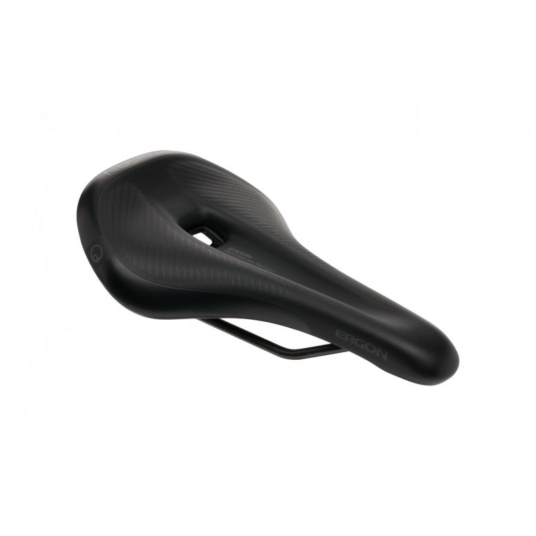 Top-down view of Ergon SM E-Mountain Sport saddle highlighting padded nose and comfort padding