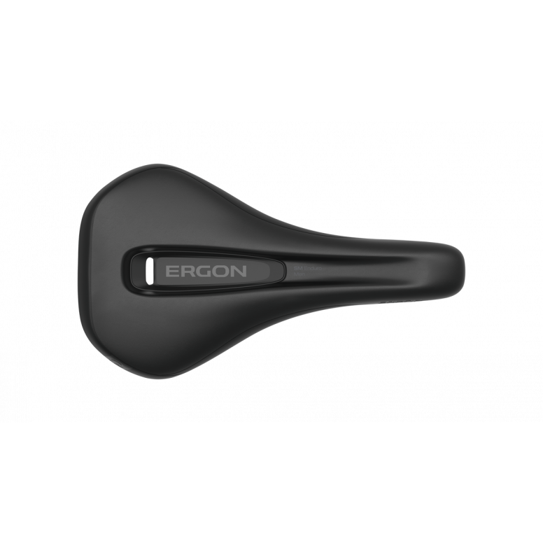Ergon SM Enduro saddle side profile showing padded contact zones and microfibre cover