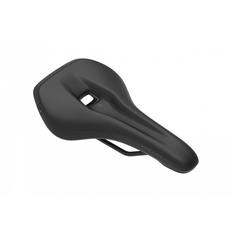 Ergon SMC Men MTB saddle side profile showing microfibre cover and nylon composite shell