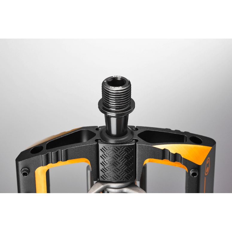 Crankbrothers Mallet DH 11 pedals side profile showing titanium construction