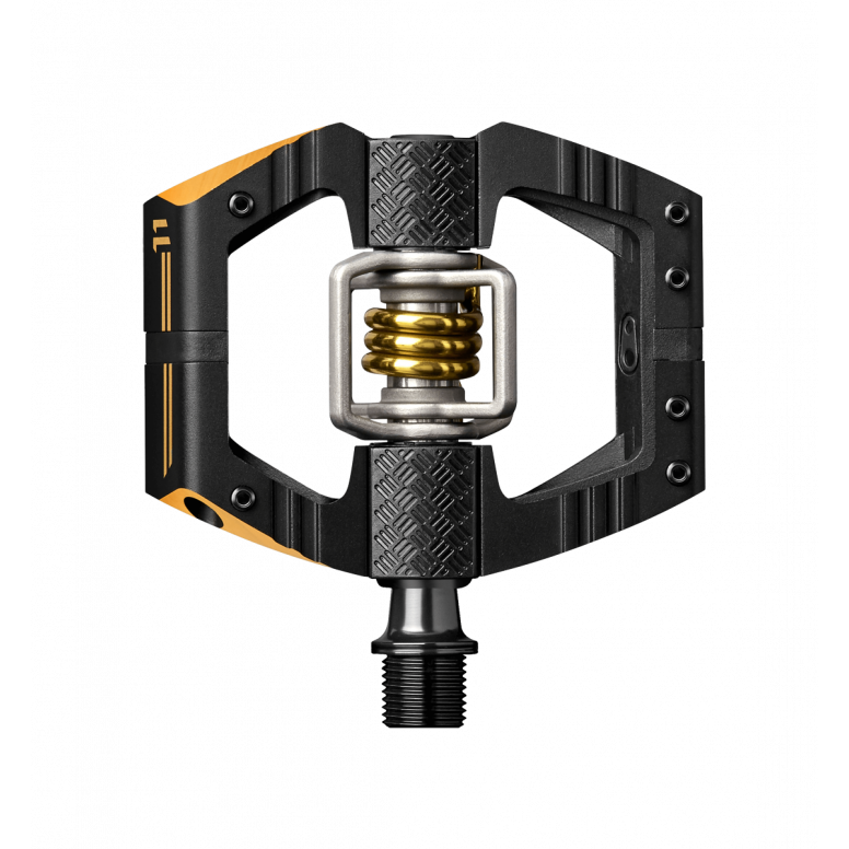 Crankbrothers Mallet E 11 enduro MTB pedals in black and gold colourway