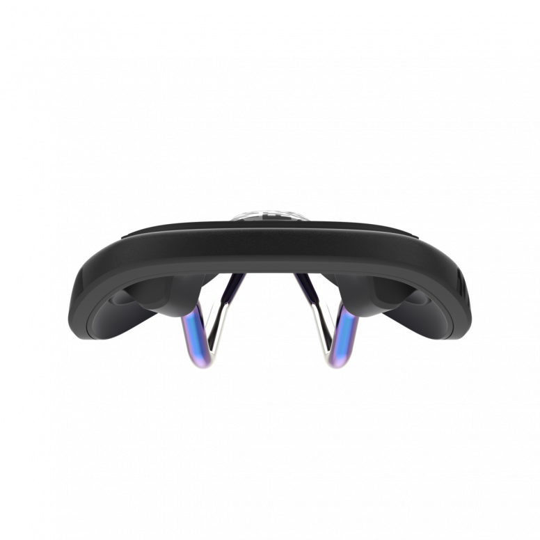 Ergon SM Downhill Comp Team saddle underside showing nylon composite shell and CroMo rail