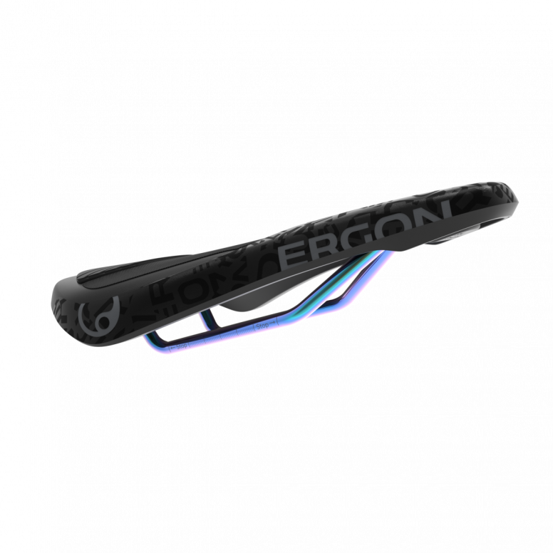 Ergon SM Downhill Comp Team saddle mounted on a downhill mountain bike seatpost