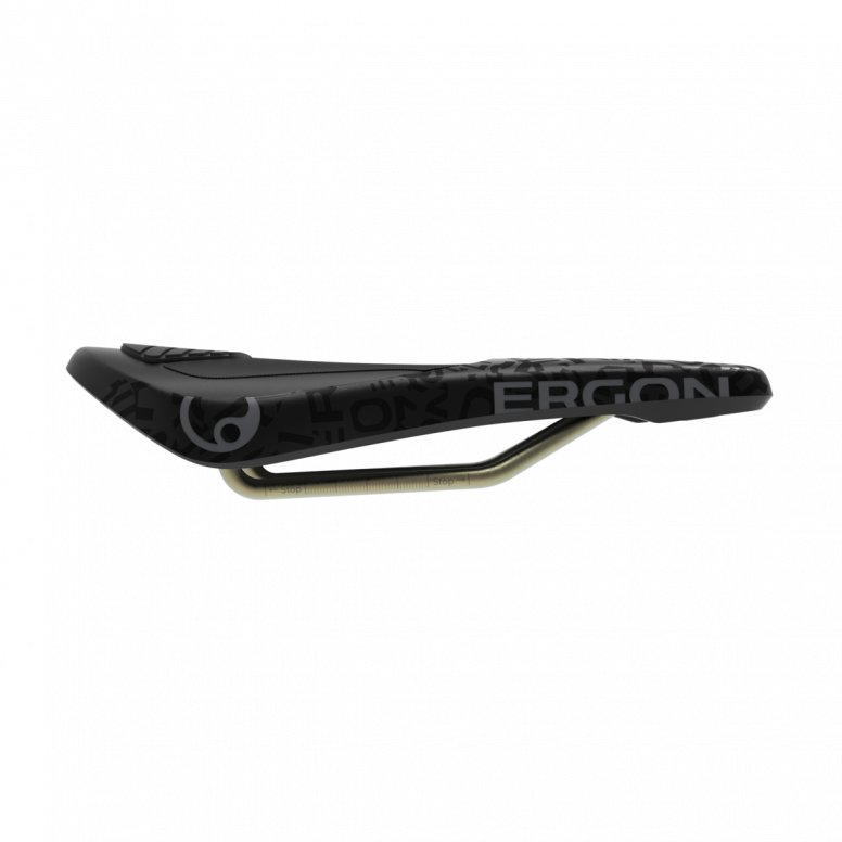 Ergon SM Downhill Pro Ti Team saddle underside showing solid titanium rails