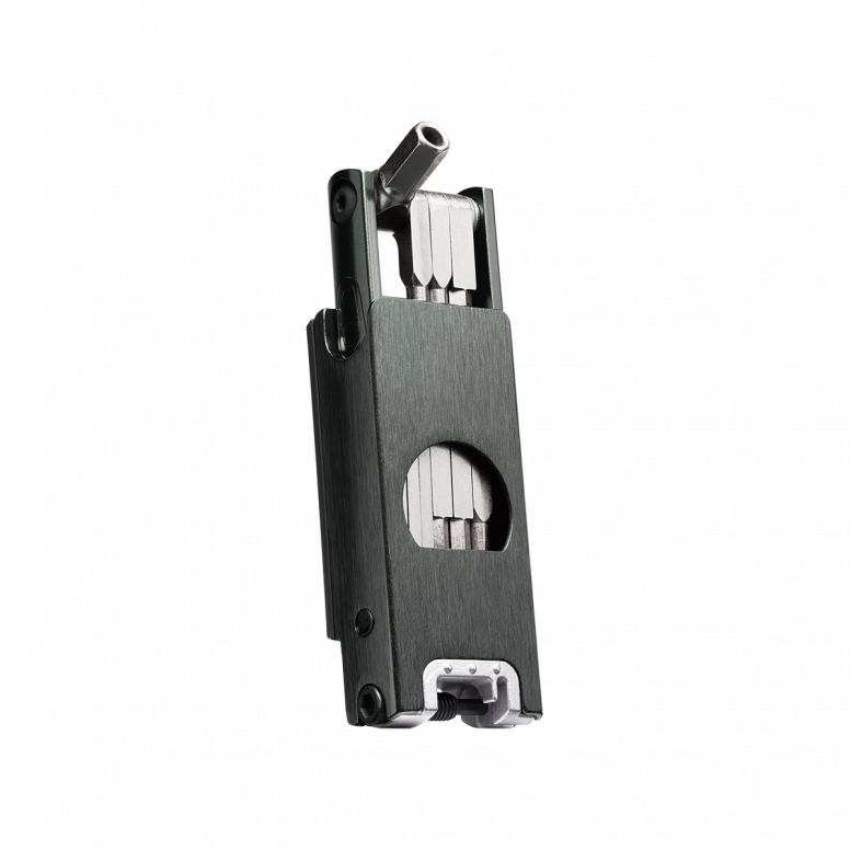 Crankbrothers F16 multi tool open showing 16 functions including hex keys and spoke wrenches