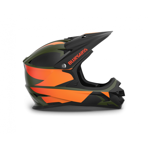 Bluegrass Intox helmet chin guard detail showing ASTM certification compliance