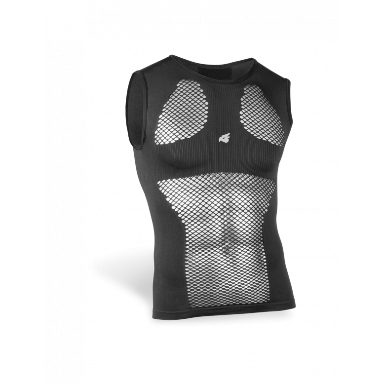 Bluegrass Seamless Lite D3O MTB back protector in black, worn by rider on trail