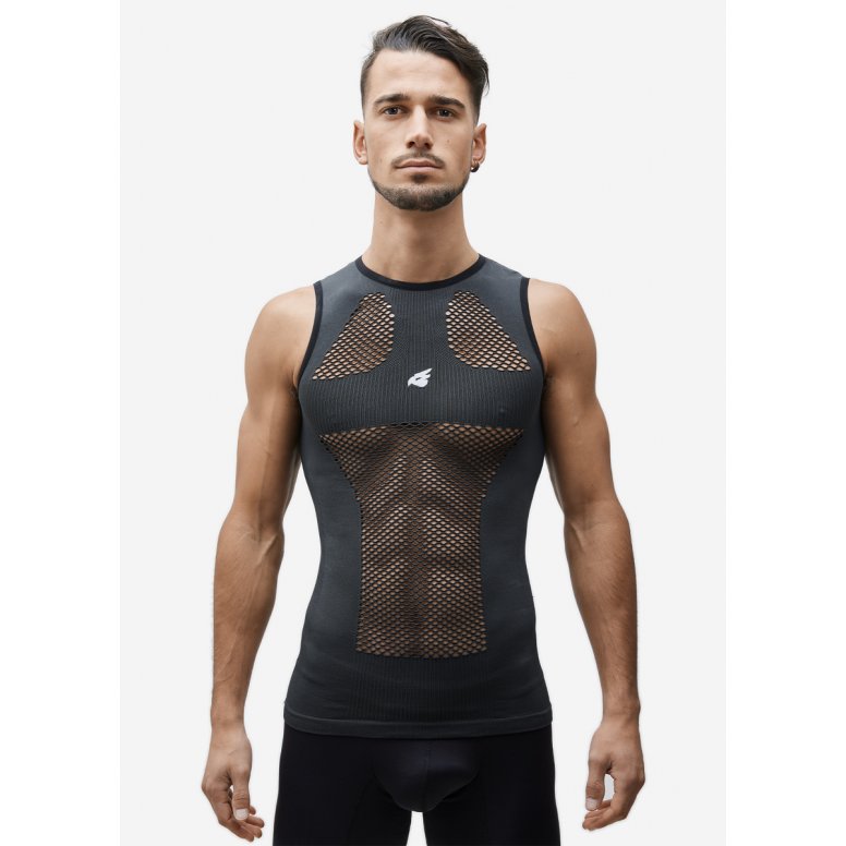 Bluegrass Seamless Lite D3O back protector flat lay showing seamless construction and Dryarn microfibre fabric