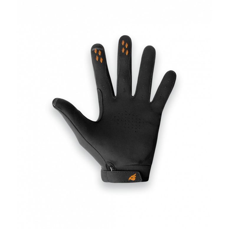 Rider wearing Bluegrass Prizma 3D gloves on trail handlebar grip close-up