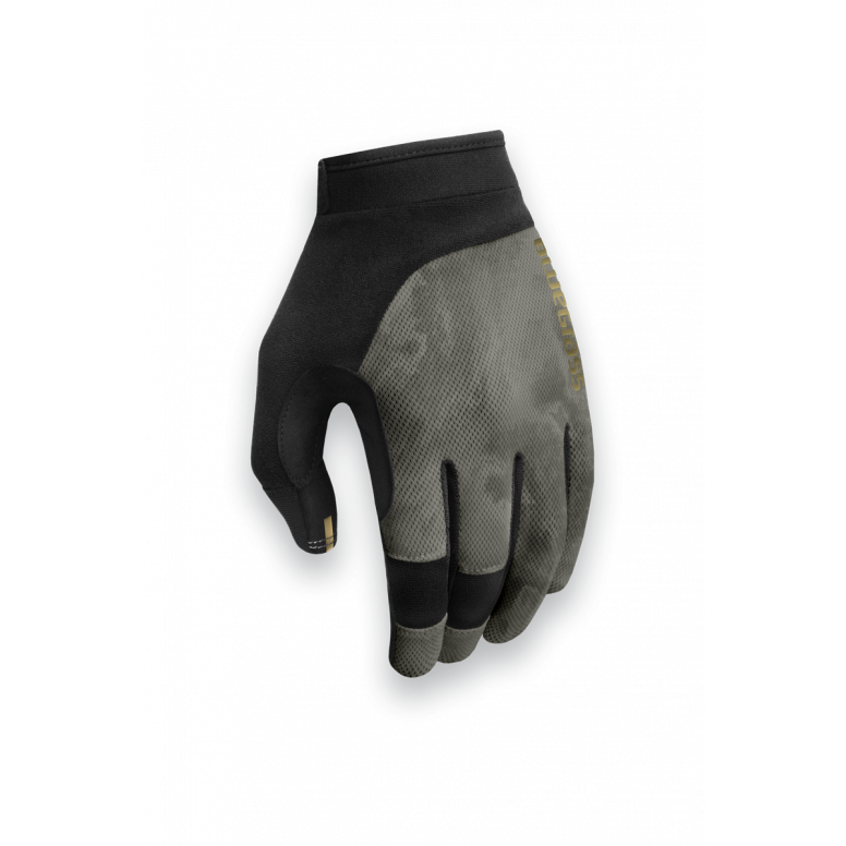 Bluegrass React mountain bike gloves in black showing padded palm and stretch mesh upper