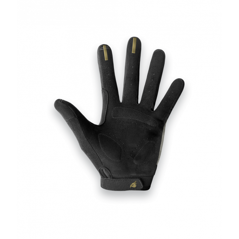 Bluegrass React gloves worn on trail bike handlebars showing fit and grip