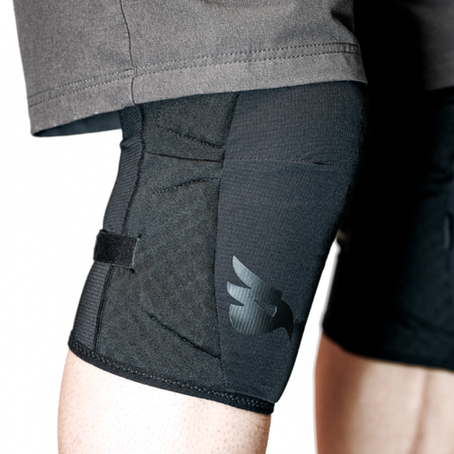 Bluegrass Arto knee pads side profile view showing breathable multi-layer fabric construction