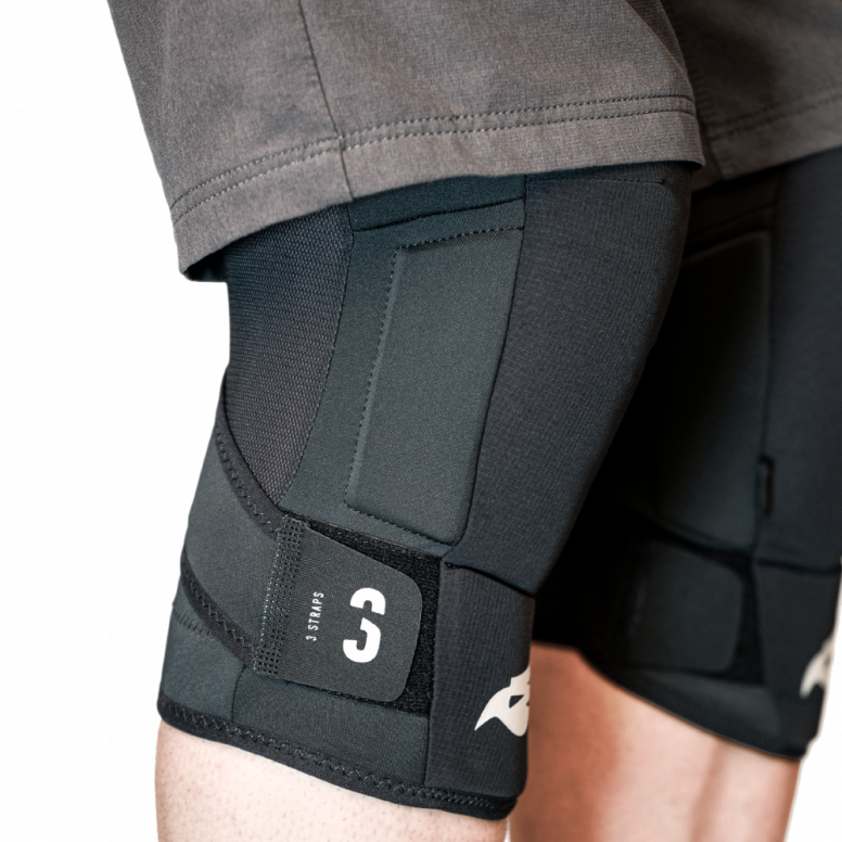 Side view of Bluegrass 3Strap knee pads showing ergonomic strap construction