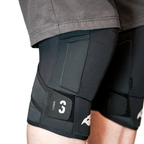 Side view of Bluegrass 3Strap knee pads showing ergonomic strap construction