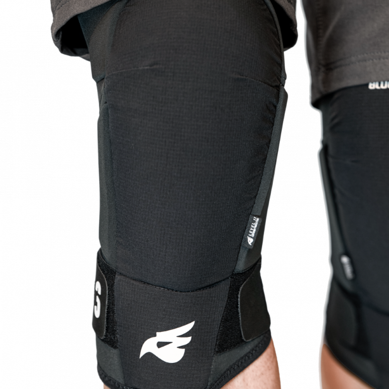 Bluegrass 3Strap knee pads worn on trail mountain bike rider in Essex