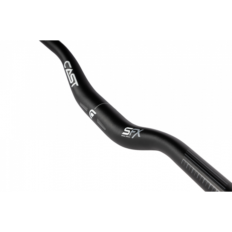 Cast SFX DH enduro MTB handlebars showing material construction and geometry detail