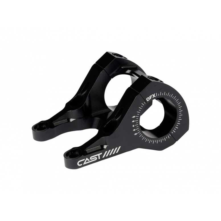 Cast DFX stem showing precision bar roll measurement markings for downhill cockpit setup