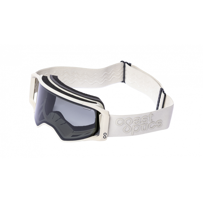 Coast Optics Alta 2 MTB goggles side profile showing cylindrical anti-fog lens and wide field of view