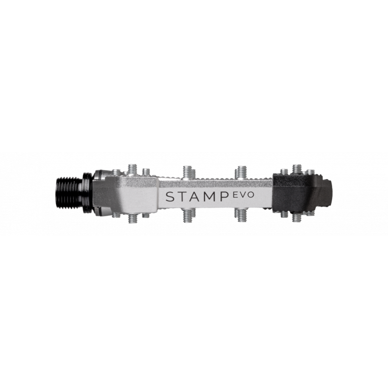 Crankbrothers Stamp EVO pedal side profile highlighting thin concave design for MTB