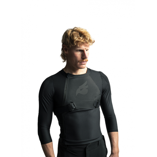 Bluegrass Arto armour front view with CE-certified chest and shoulder protection for downhill MTB