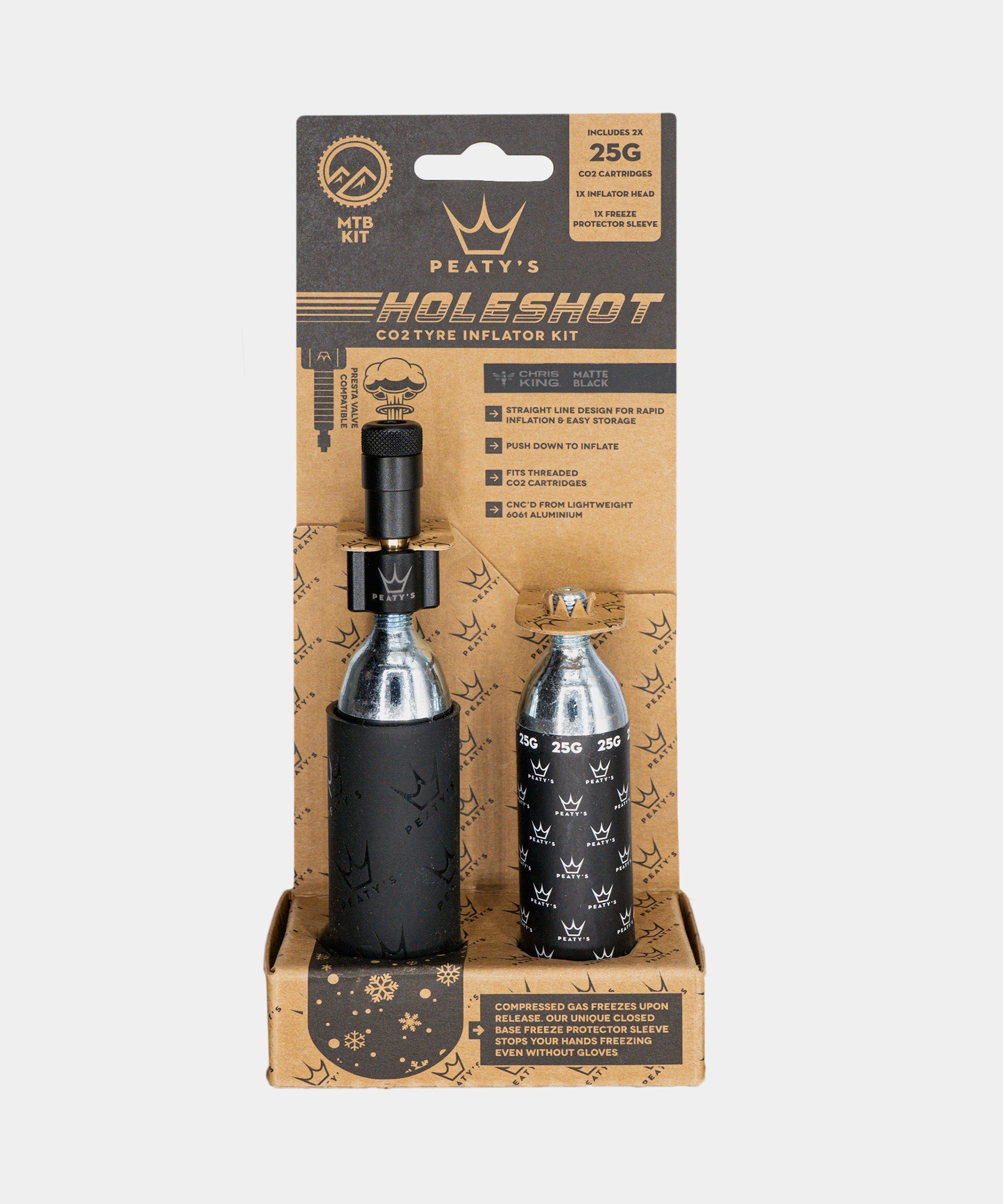 Peaty's Holeshot CO2 tyre inflator 25g black CNC aluminium for MTB tubeless tyres
