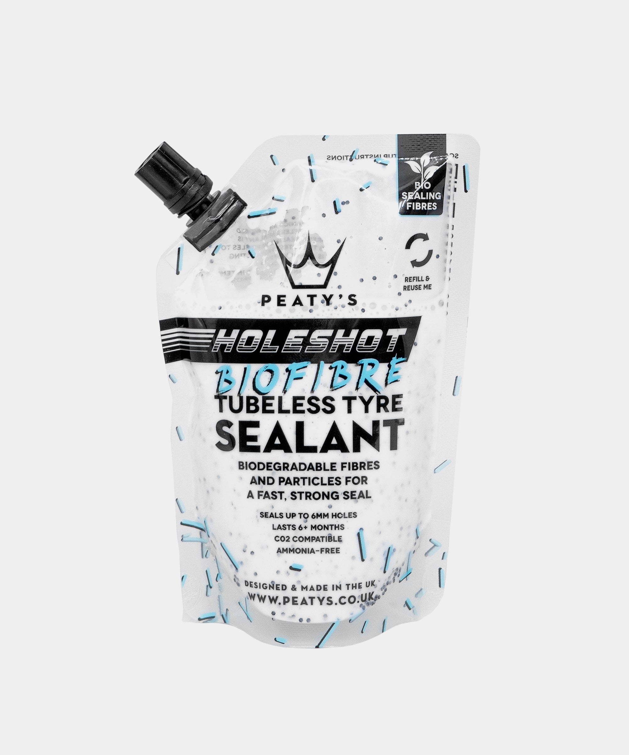 Peaty's Holeshot BioFibre Tubeless Tyre Sealant 120ml bottle for mountain bike and eMTB